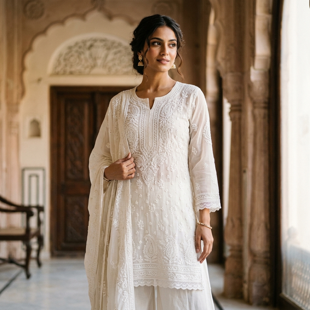 Chikankari Lucknowi Tunic